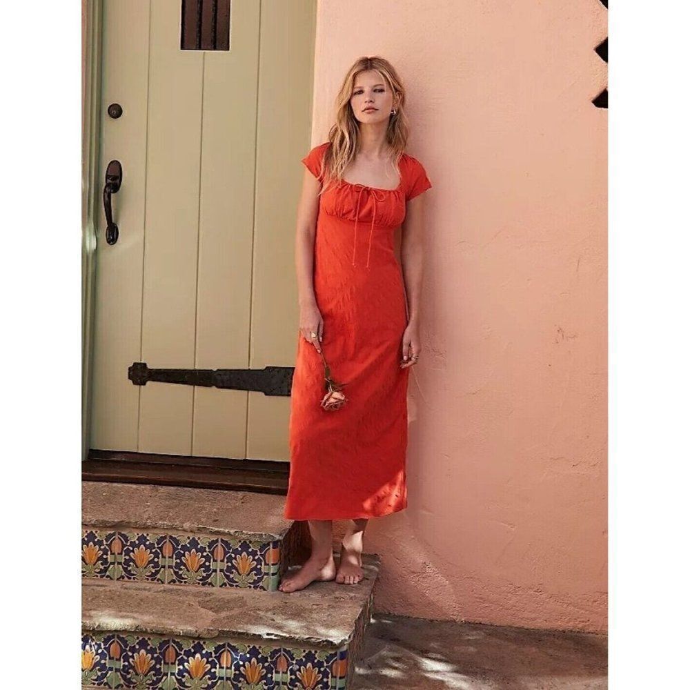 NEW FREE PEOPLE NATALYA SOLID MIDI DRESS RED